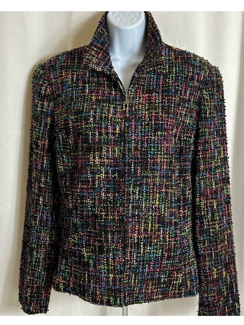 Coldwater Creek Women’s Size 16 Multicolored Tweed Pattern Front Zip Jacket